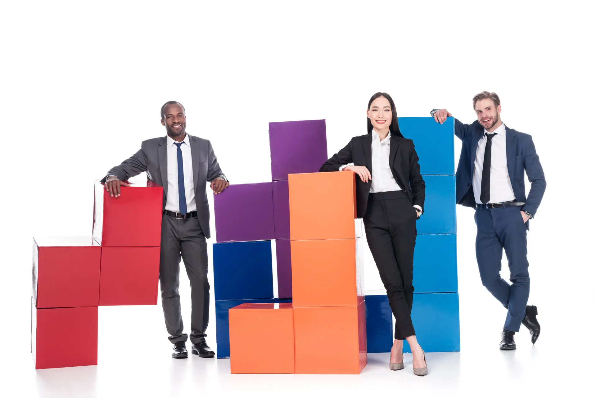 Business professionals working with a colorful organizational chart