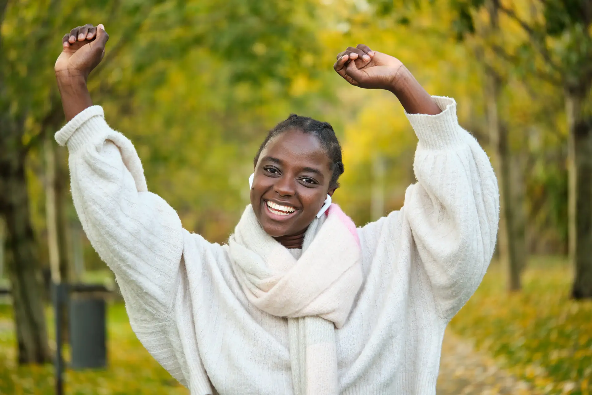 Woman smiling outdoors